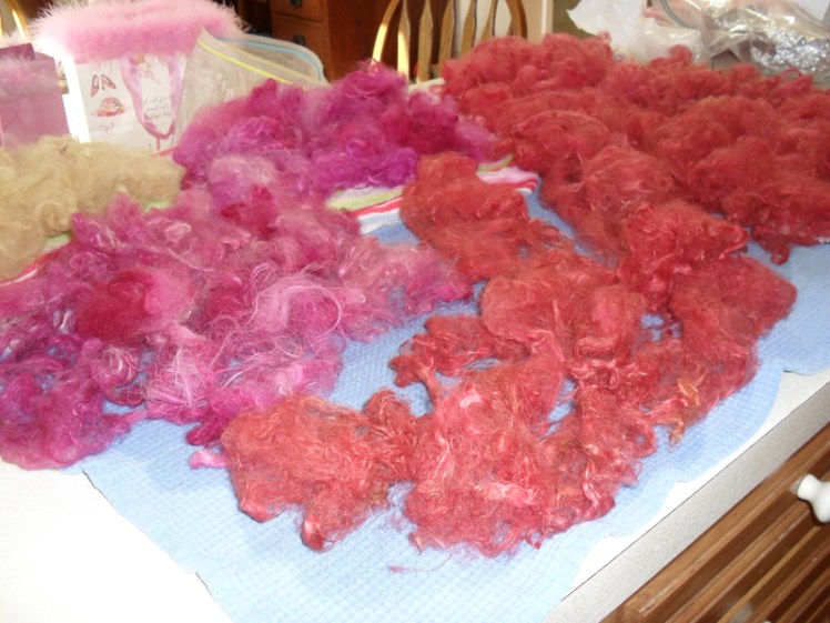 pink and red dyed wool